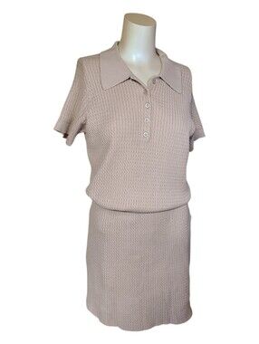 WeWoreWhat Tan Textured Knit Polo Sweater Dress Medium Quiet Luxury
